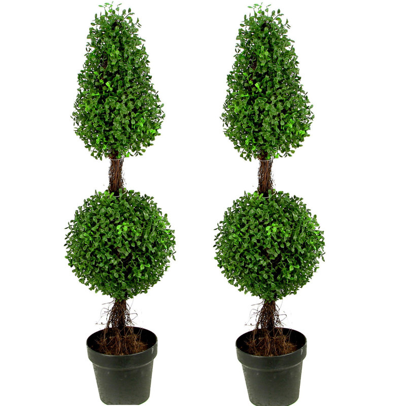 Artificial Double Ball Shaped Boxwood Round Tapered Topiary in Pot